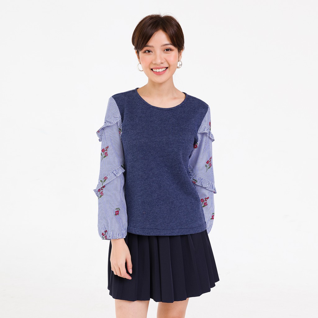 Áo nỉ chui đầu tay phối can bèo VIENTRAN V61W20T039 (Nhiều màu) | BigBuy360 - bigbuy360.vn