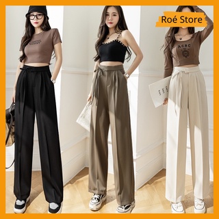 Quần ống rộng suông nữ lưng cao thắt dây nơ 1 bên mặc đi học làm cực đẹp - Roé Store