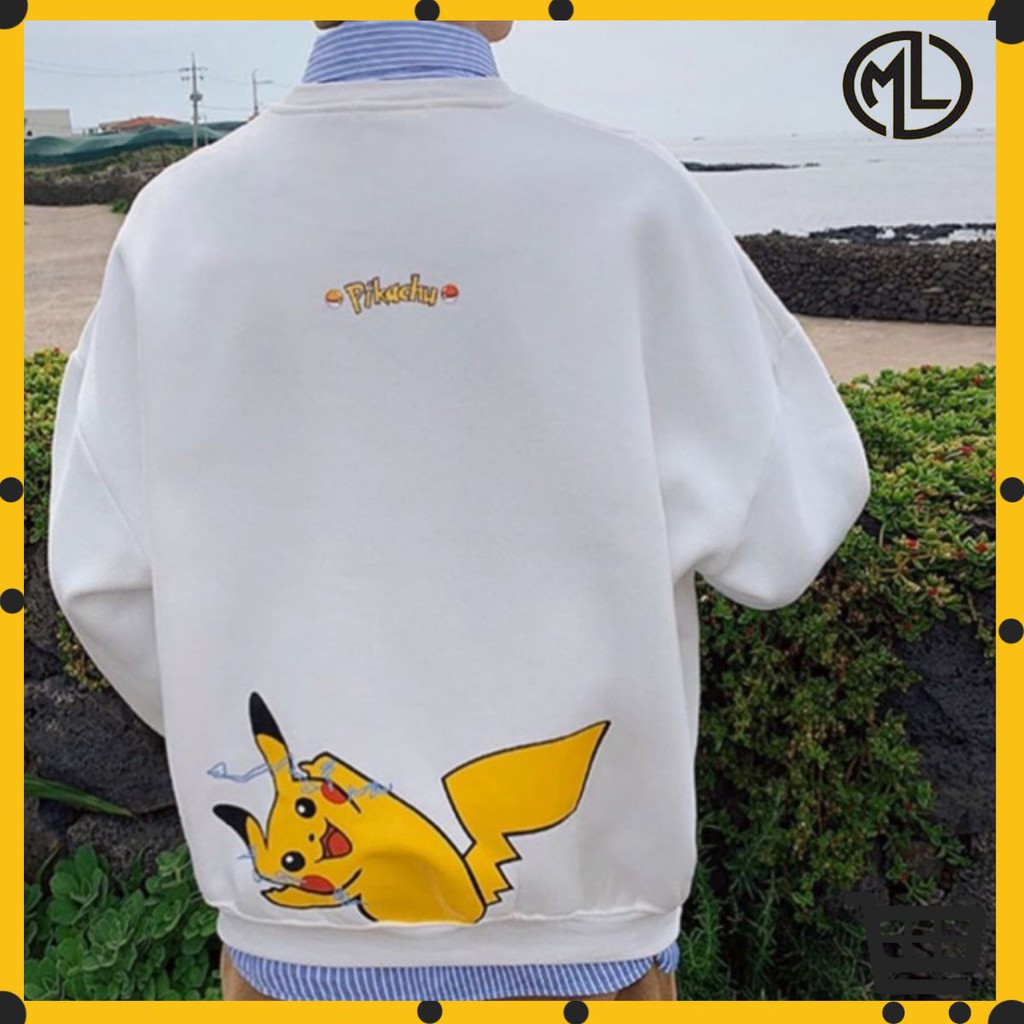 Áo sweater pikachu trắng vải nỉ lót bông MAYLANSTORE