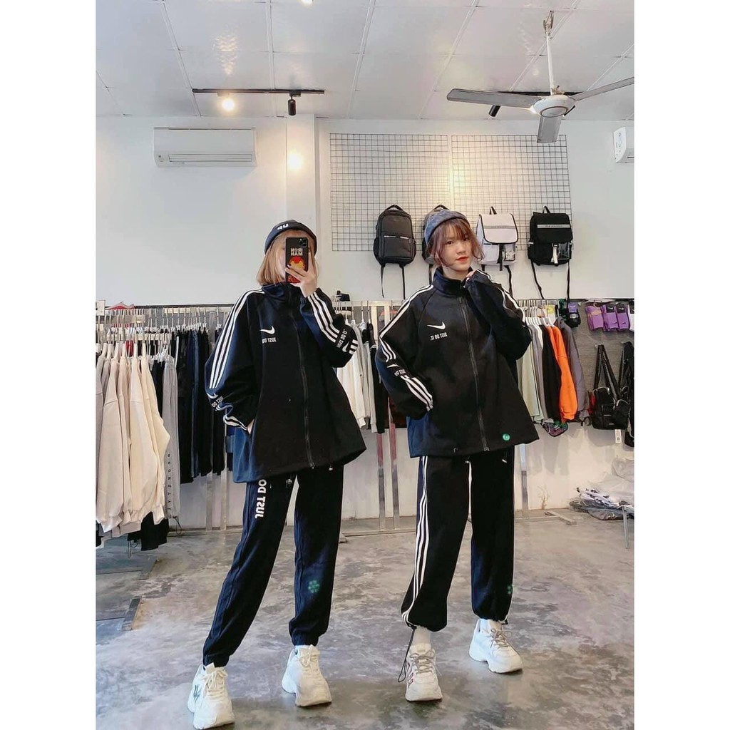 Bộ Nỉ Kẻ Sọc Thể Thao Unisex - Set Đồ Dài Tay Dáng Rộng Nam Nữ - Set Thể Thao Nike Free Size | BigBuy360 - bigbuy360.vn