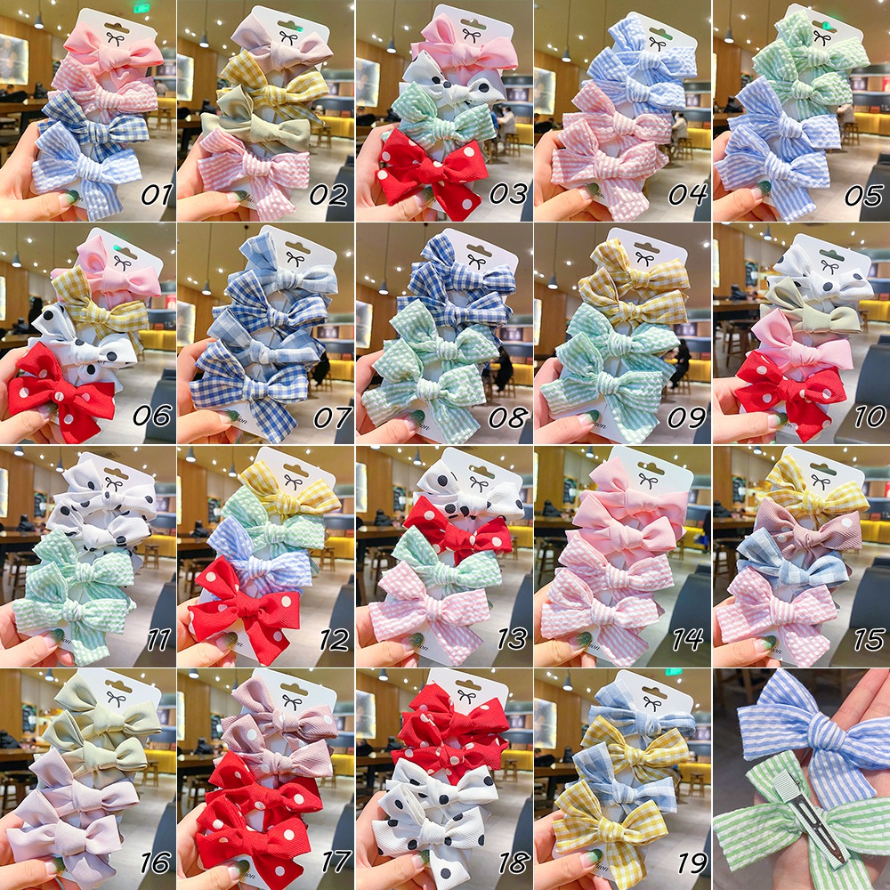 KIDSBOWS Set 4 Kẹp Tóc Hình Nơ Họa Tiết Chấm Bi Dễ Thương Cho Bé Gái