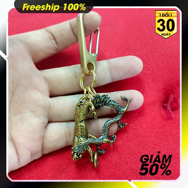 Móc khóa vật phẩm phong thủy đồng thau Rồng Cọp sum vầy  may mắn  bền đẹp trong năm mới mang nhiều phúc lộc tài