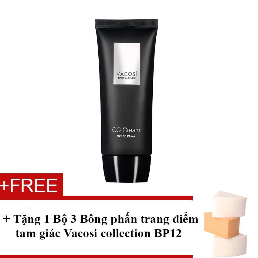 Kem Nền CC Sáng Da Và Hiệu Chỉnh Màu Vacosi Whitening CC Cream SPF 30 PA+++ 60ml + Tặng 1 bịch 3 miếng bông phấn ướt | BigBuy360 - bigbuy360.vn