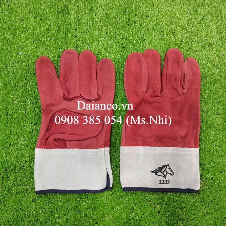 Găng tay da hàn Tig 2233 kiểu xỏ màu đỏ ngắn tay- Hình thật