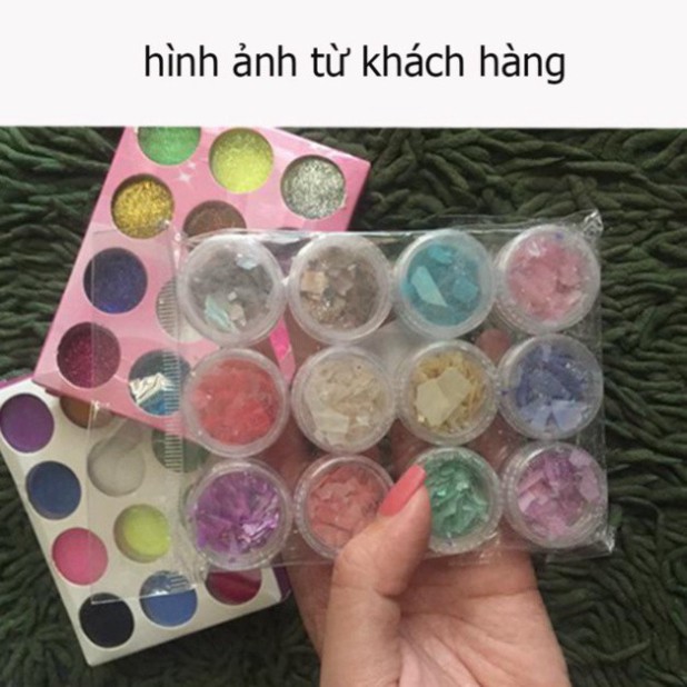 Set 12 hũ xà cừ vân đá - xà cừ trang trí móng tay đắp gel ẩn theo phong cách Hàn Nhật P5