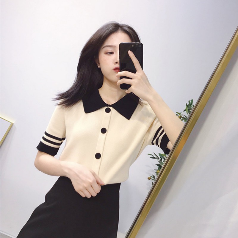 Áo thun nữ polo phong cách Nhật Bản đơn giản