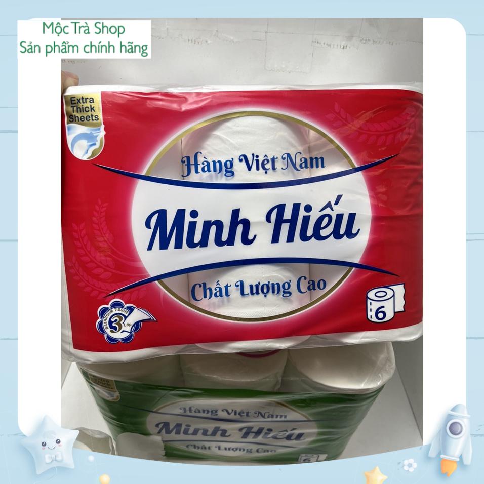 Lốc 6 cuộn giấy vệ sinh lụa 3 lớp mịn, dai có lõi/không lõi Minh Hiếu - 1 lốc 6 cuộn nặng 1kg