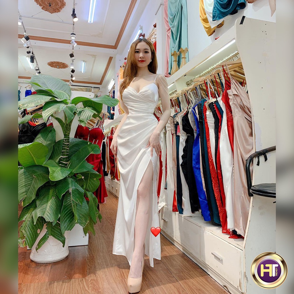 Váy 2 Dây Đầm Nữ Lụa Dự Tiệc Dáng Dài Nâng Ngực Cao Cấp Sẻ Đùi Thiết Kế HT TRENDY STORE