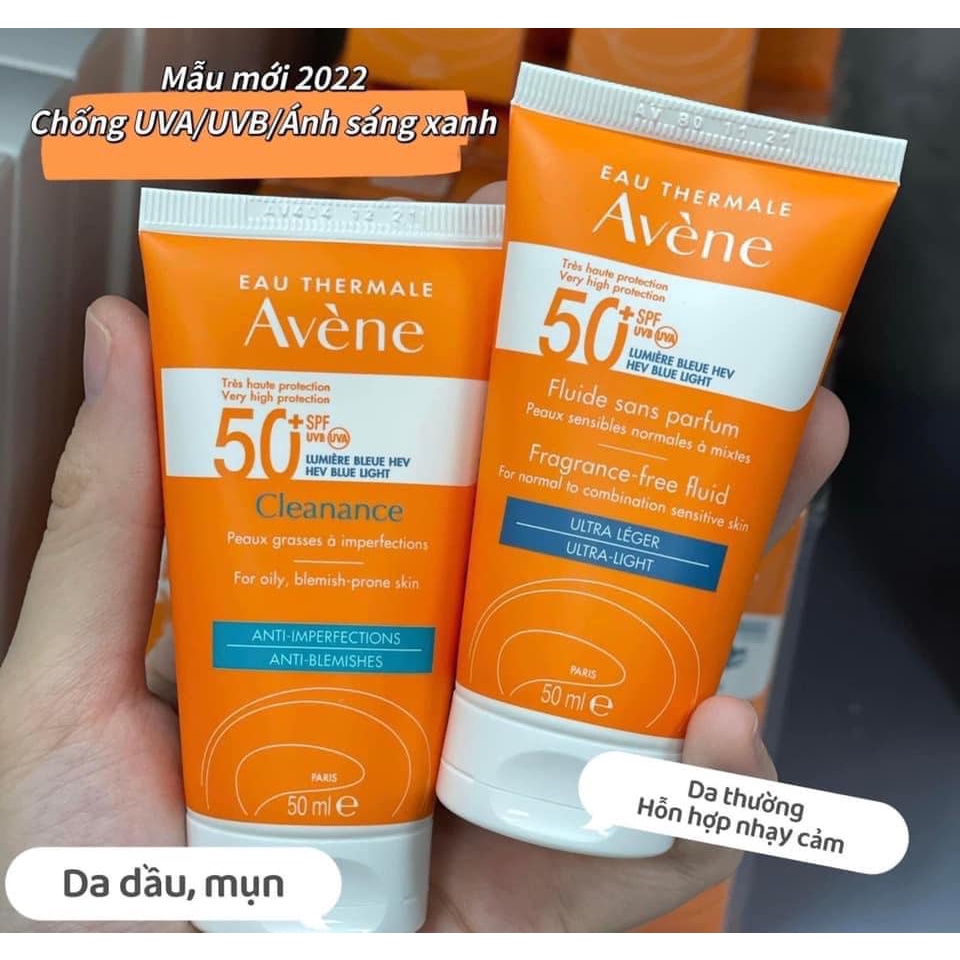 Kem chống nắng Avene Cleanance da dầu mụn / Avene Fluid da thường, hỗn hợp