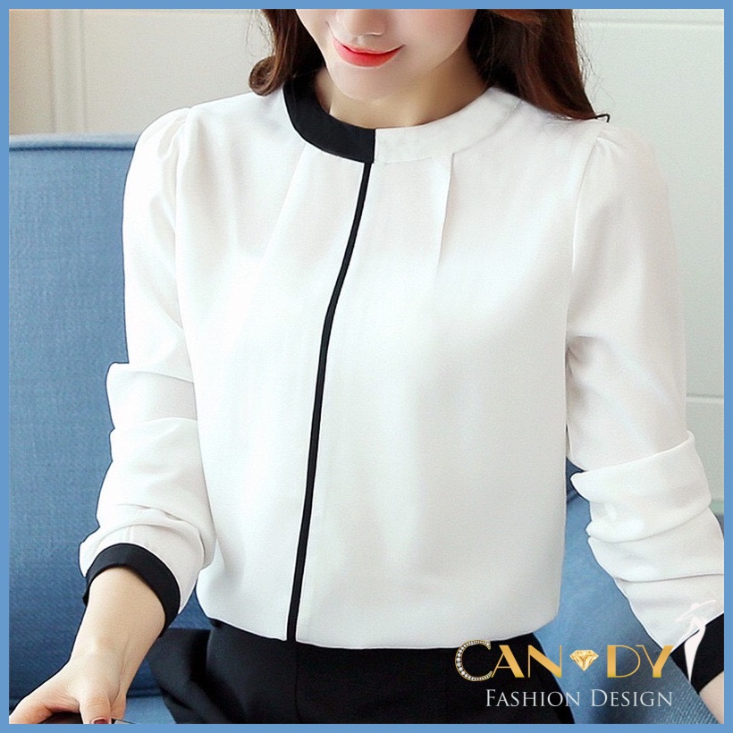 Áo Sơ Mi Công Sở Cổ Tròn Form Suông Kiểu Đáp Viên SM32 - Hàng VNXK - Candy Fashion - Hàng nhập khẩu