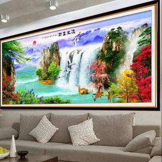 Tranh thêu chữ thập phong cảnh bốn mùa tuyệt đẹp KT 194*75cm