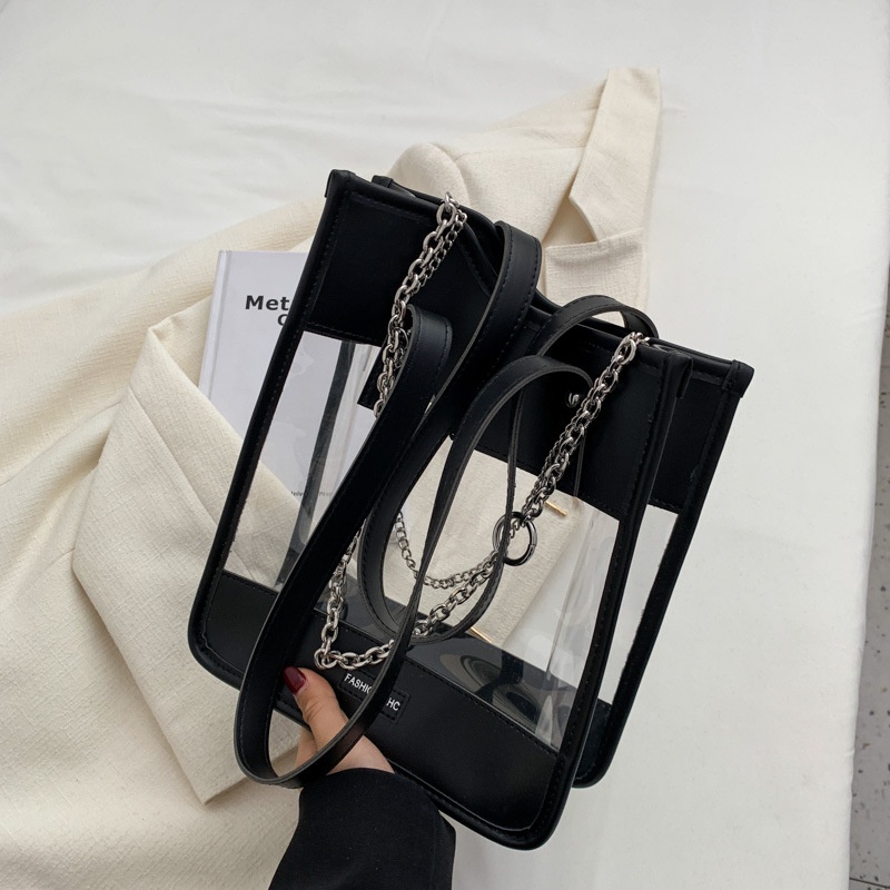 IELGY TúI đeo vai IELGY thiết kế trong suốt phối dây xích thời trang cho nữ