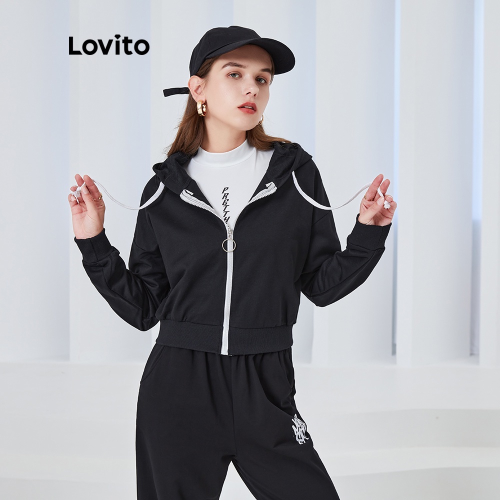 Áo khoác thể thao Lovito L04185 viền tương phản phối dây khóa kéo thời trang
