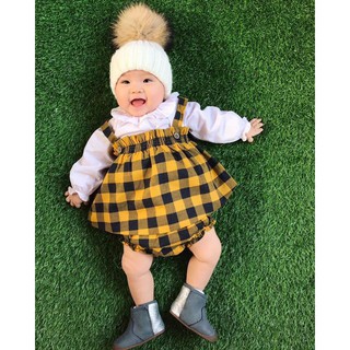 Váy cho bé gái cotton nỉ  GOCCO caro vàng cá tính Nga Fish VN-GC