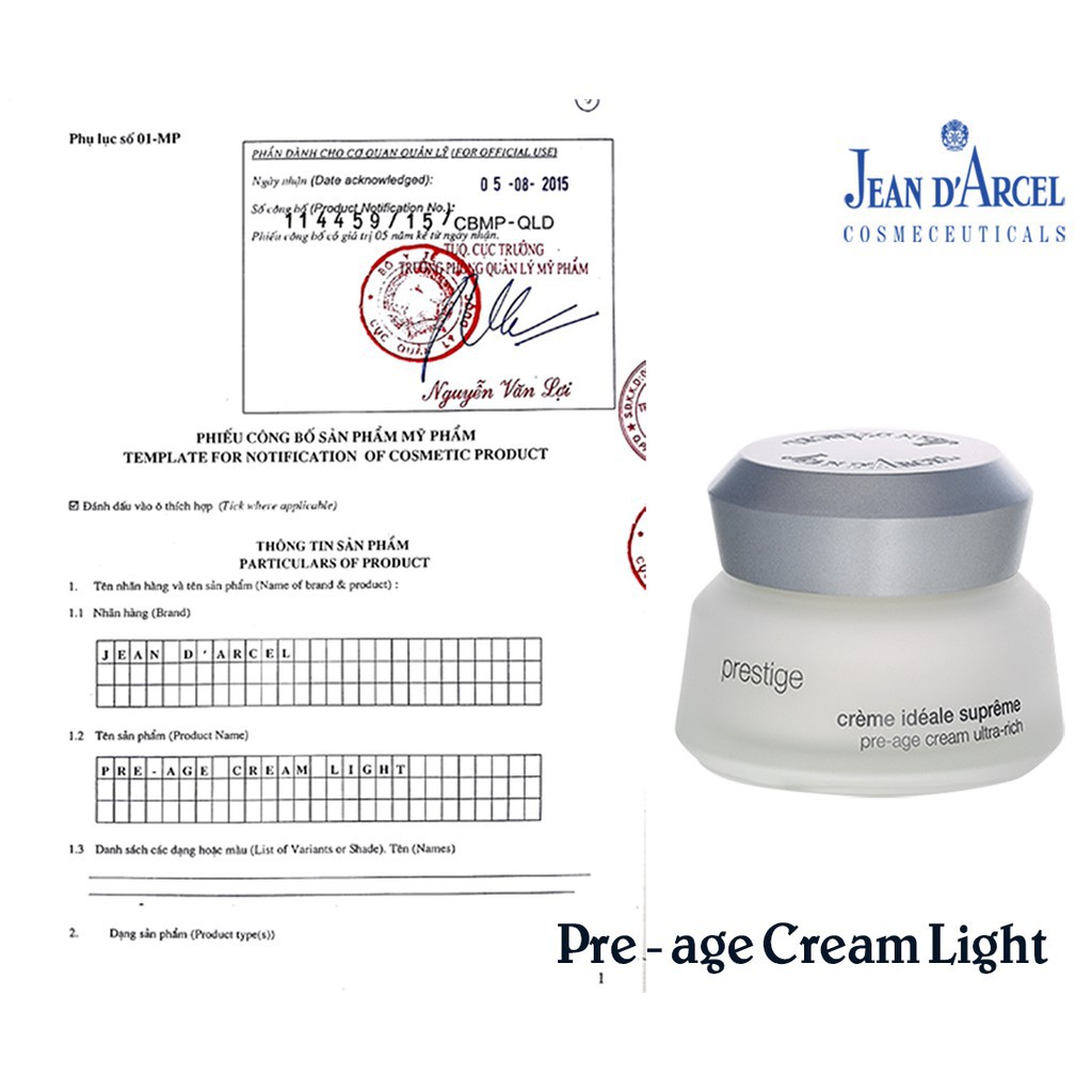 [HÀNG NHẬP KHẨU] Kem Dưỡng Giúp Làm Trắng Sáng Da, Ngăn Ngừa Chống Lão Hóa Sớm Jean D'Arcel Pre-age Cream Light