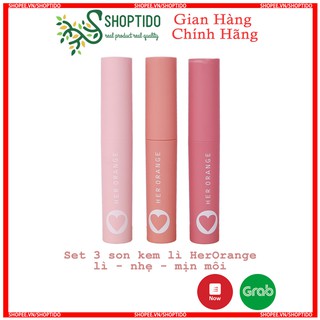 Set 3 son kem lì, mịn, nhẹ môi Her Orange 3C x-slim lip gloss kit NPP Shoptido