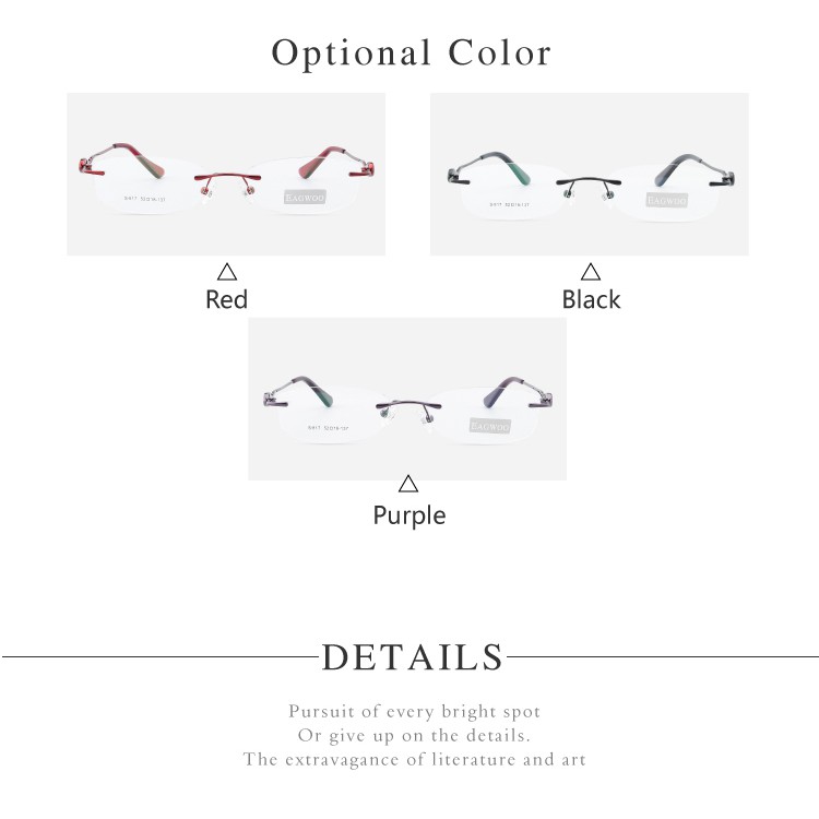 Pure Titanium Eyeglasses Rimless Women Optical Frame Prescription Spectacle