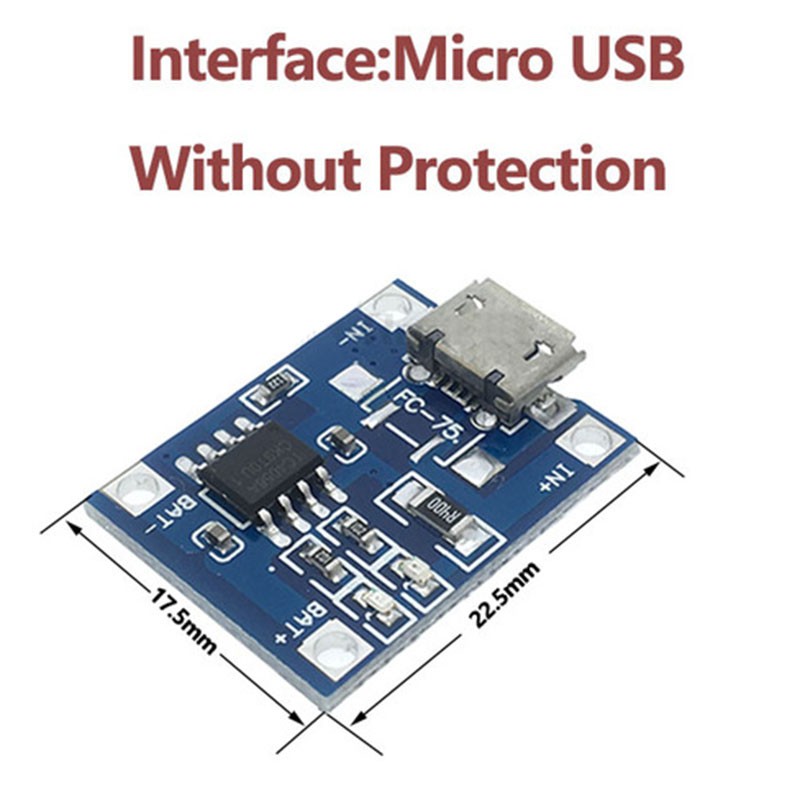 2 chiếc Micro USB 5V 1A 18650 TP4056 Mô-đun sạc pin Lithium Bảng sạc không có bảo vệ