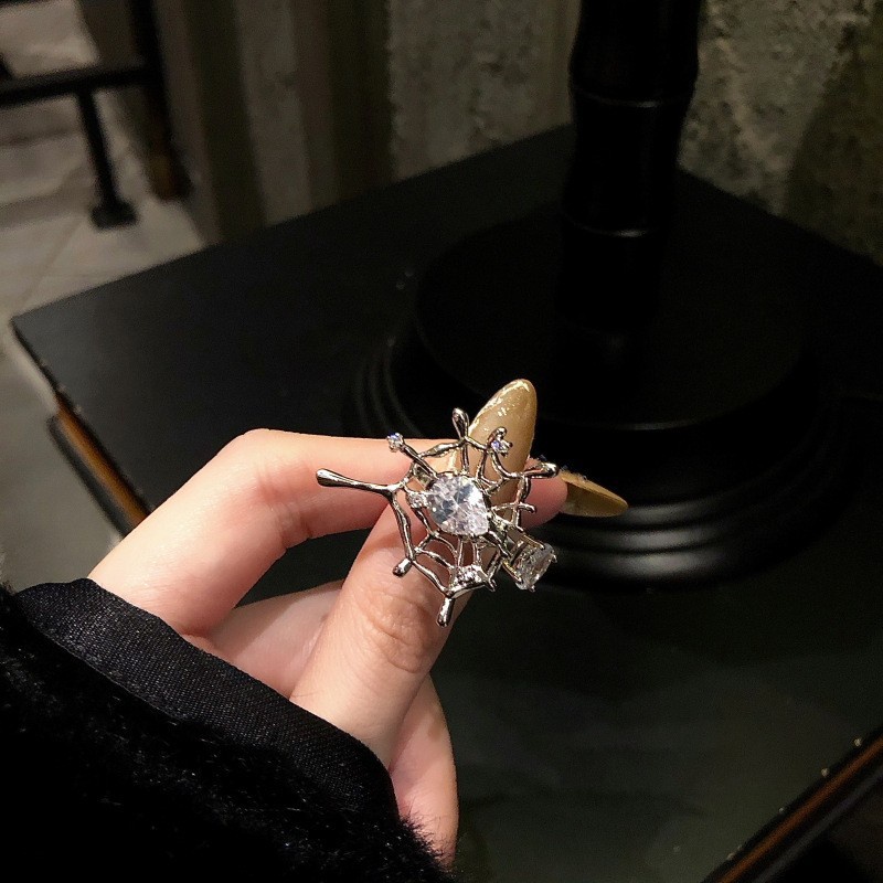 Mới Nhẫn Hở Hình Mạng Nhện Đính Đá Zircon Sang Trọng Ngọt Ngào Cho Nữ
