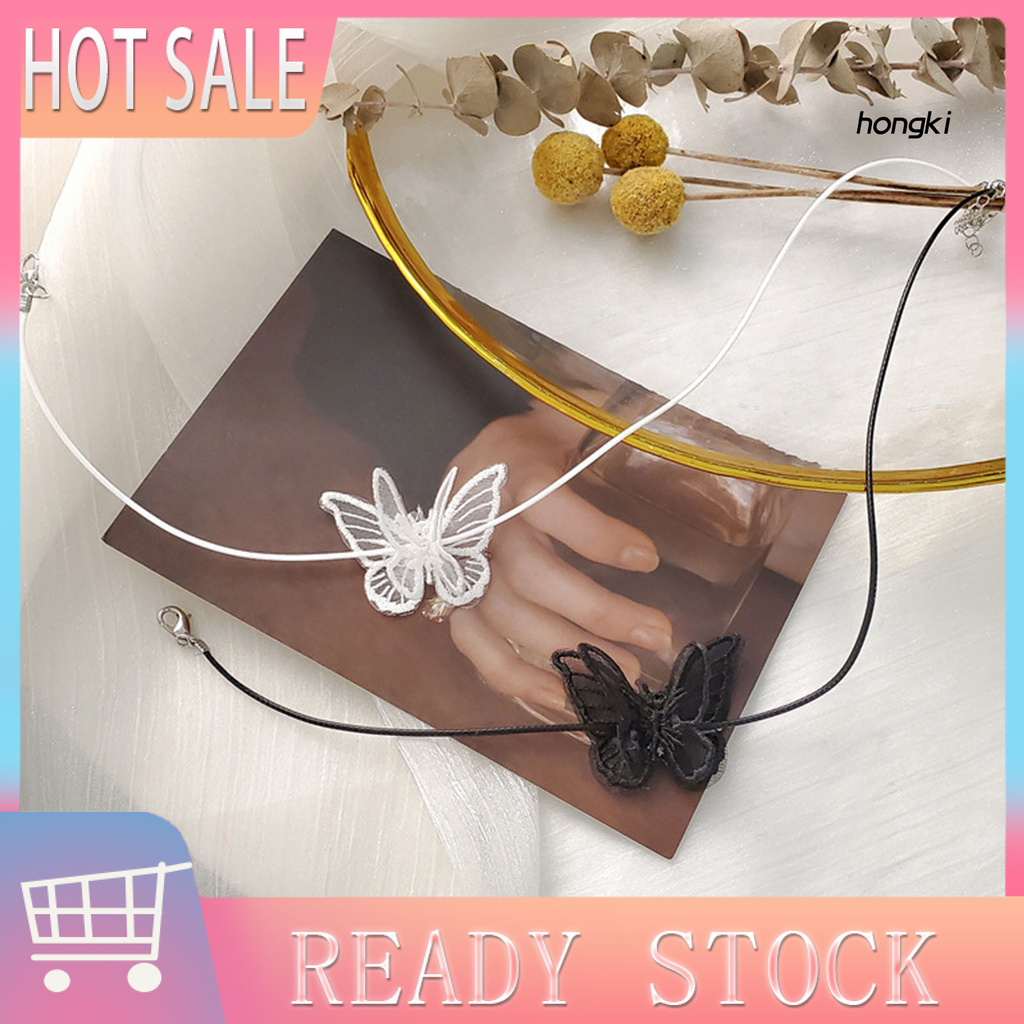 Vòng cổ mặt hình bướm phối ren thời trang xinh xắn cho nữ