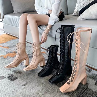 (Order) Bốt lưới đùi loại đẹp khoá sau gót 7,5cm [VIDEO +ẢNH THẬT]