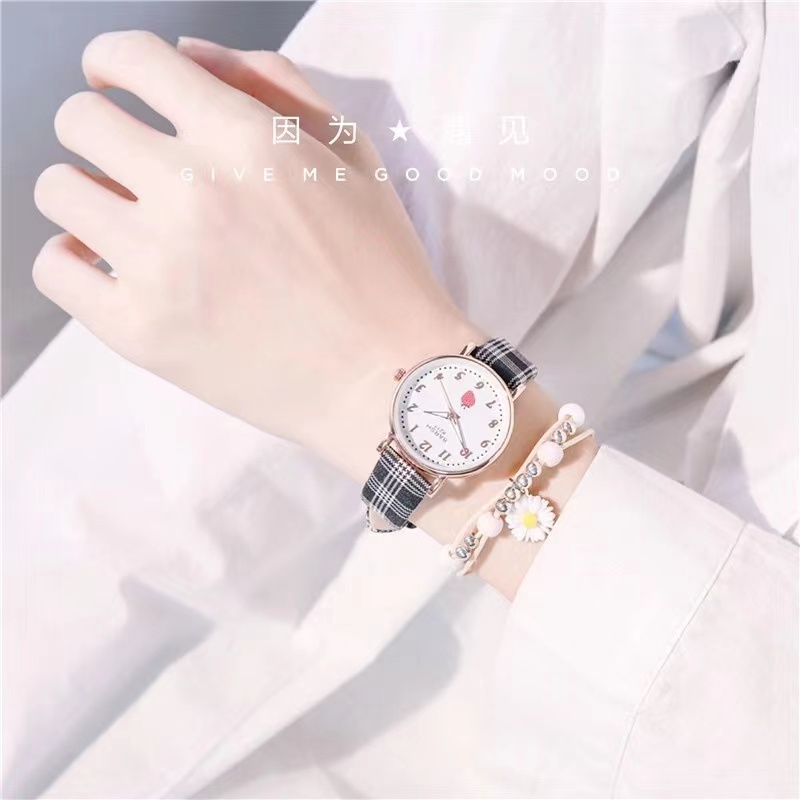 Đồng hồ nữ chống thấm nước họa tiết caro màu dạ quang phong cách hàn quốc