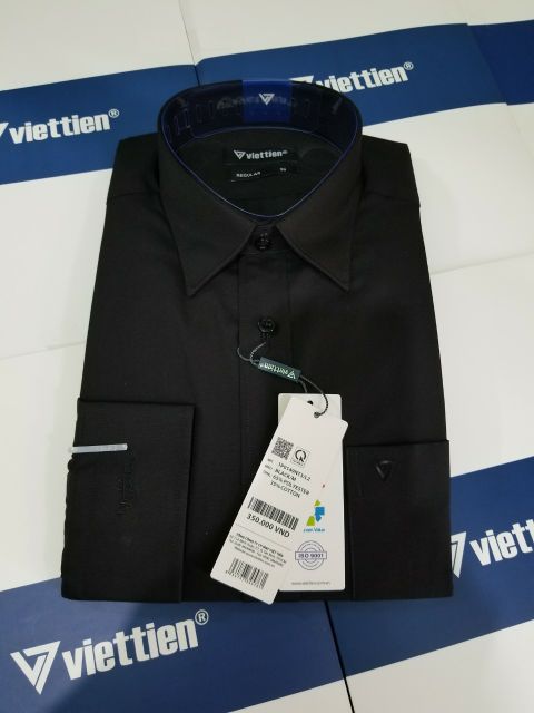 Aó sơ mi nam Việt Tiến dài tay màu đen ,chính hãng , cao cấp  - form suông REGULAR - tà bầu ,màu đen trơn . SHOP HỨA | BigBuy360 - bigbuy360.vn