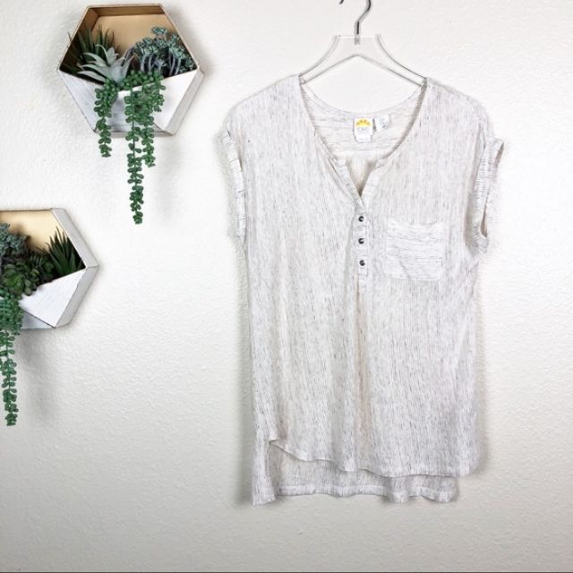 Áo Linen C&C California Xẻ Trụ Tay Cánh Dơi Có Túi Ngực Trái Sọc Kem Nâu / Trắng Sọc Xanh Dương