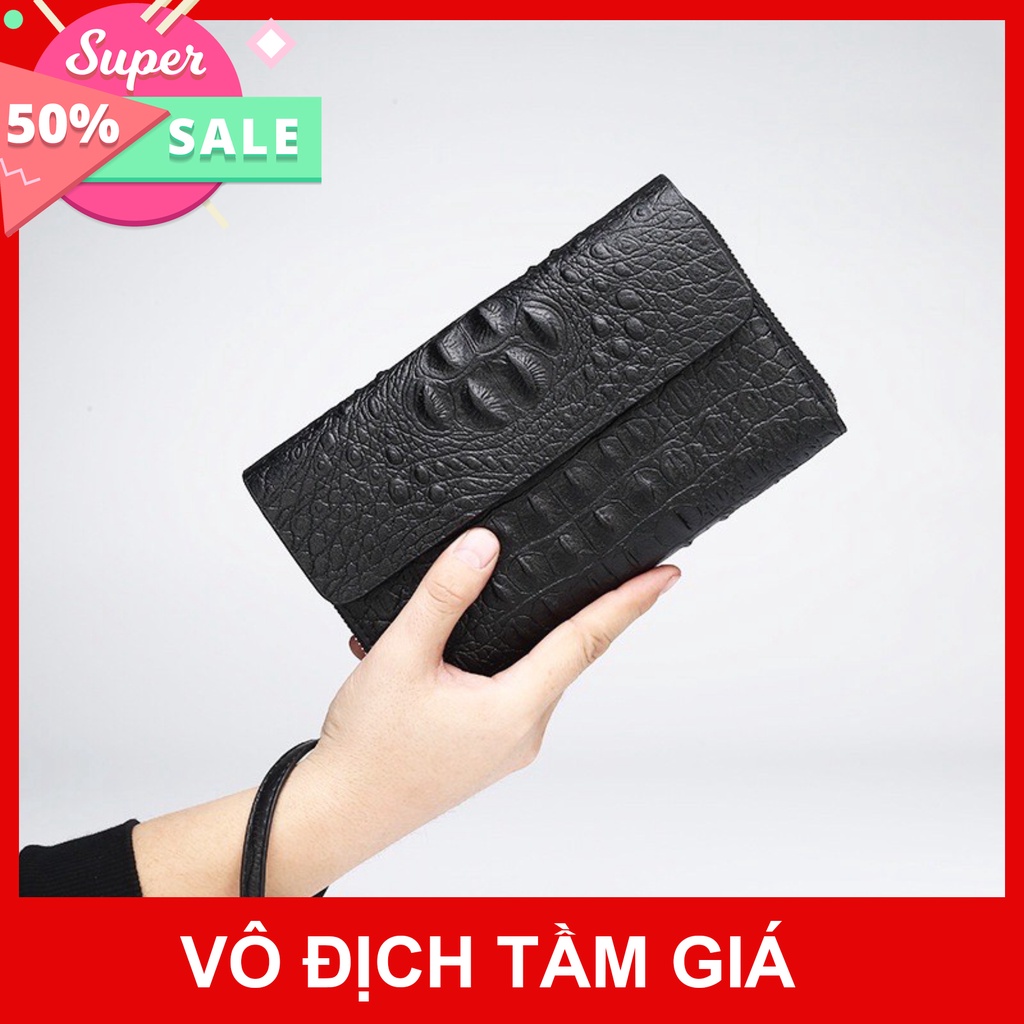 [ 100% CHẤT LƯƠNG ] Ví Cầm Tay Clutch Nam Cao Cấp Da   VÂN CÁ SẤU Mềm Đẹp Nhiều Ngăn tiện dụng