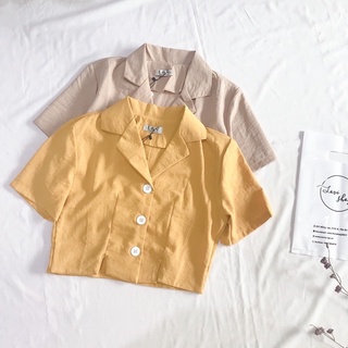 Áo Sơ Mi Croptop công sở nữ vàng