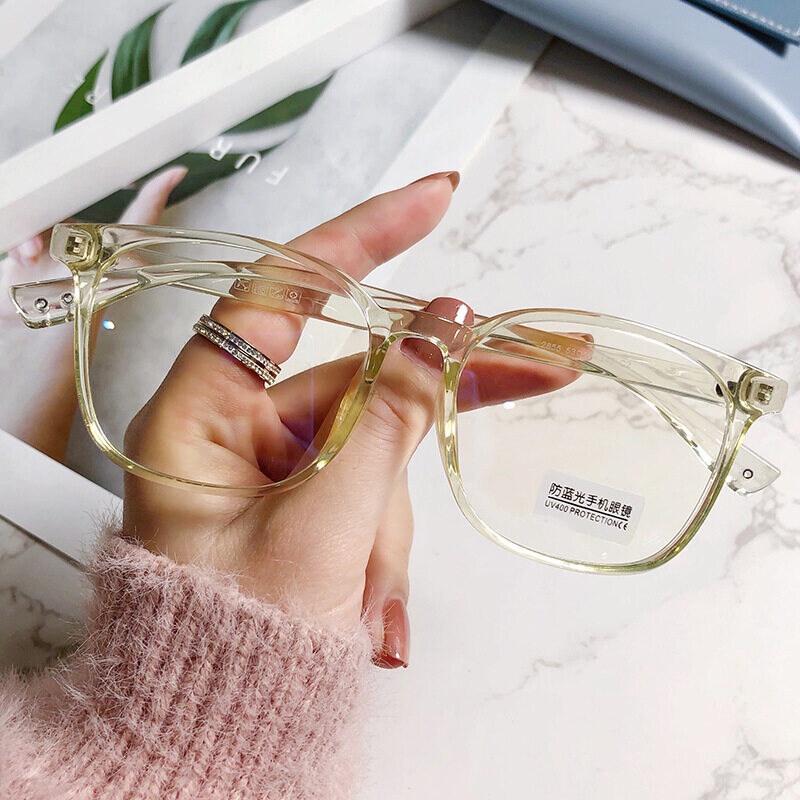 Mắt Kính Chống Bức Xạ Gọng Trong Suốt Màu Hồng Xanh Dương Phong Cách Hàn Quốc Cho Nữ