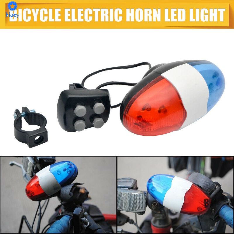 6LED 4 Tone Tiếng Còi Cảnh Sát Ánh Sáng Điện Tử Đi Xe Đạp Xe Đạp Xe Đạp Chuông Còi Báo Động 【Bluey】