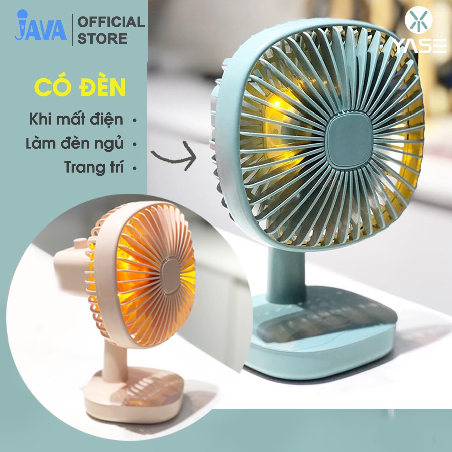 [LOẠI XỊN LỒNG XOAY - CÓ ĐÈN] Quạt tích điện mini Yase Fan-JAVA V1 - Có chân để bàn - 3 tốc độ gió - Dùng 2-4h | BigBuy360 - bigbuy360.vn