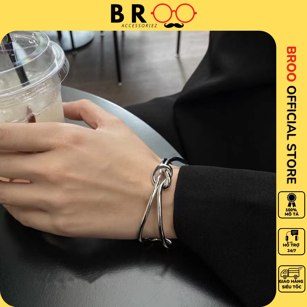 Vòng tay unisex BROO dạng xoắn cá tính phong cách Hàn Quốc chất liệu titan mạ bạc 925 cho nam nữ