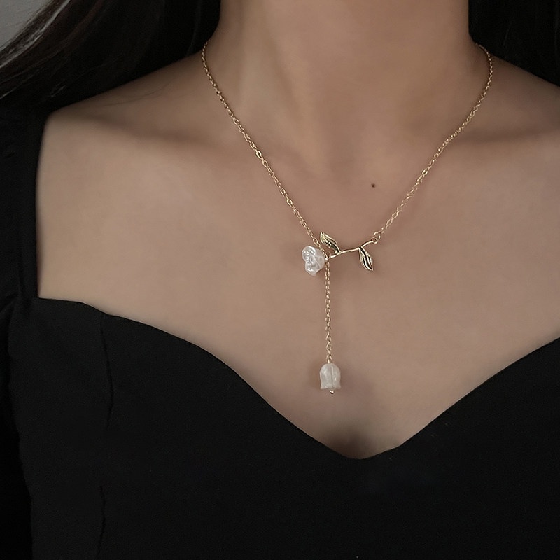 Vòng cổ Mặt Hoa Tulip Thời Trang Vintage Thanh Lịch Cho Nữ