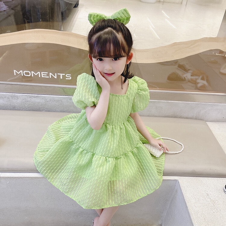 Đầm Công Chúa Tay Phồng Hở Lưng Thắt Nơ Phong Cách Hàn Quốc Ngọt Ngào Dành Cho Bé Gái