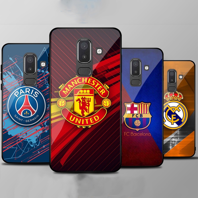 Ốp Lưng SAMSUNG GALAXY J8, A6 PLUS mặt kính cường lực cao cấp In hình Câu Lạc Bộ Bóng Đá