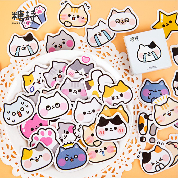 Bộ sticker/ Hình dán Họa Tiết Mèo Cute