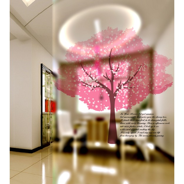 Decal trang trí kính cao cấp Cây Anh Đào hồng ( 60cm x 58cm )