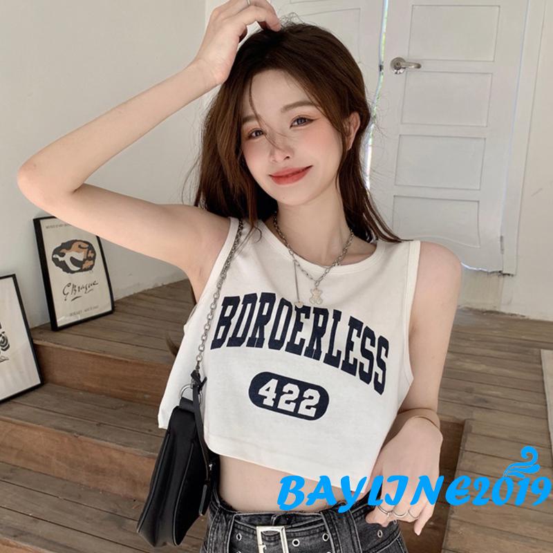 Áo Thun Lửng Sát Nách In Chữ Và Số Phong Cách Trẻ Trung Dành Cho Nữ