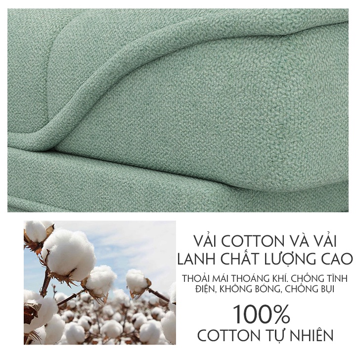 Ghế Sofa, Ghế Sofa Giường Phong Cách Bắc Âu Chất Liệu Vải Cotton & Lanh Tặng 2 Gối Ôm