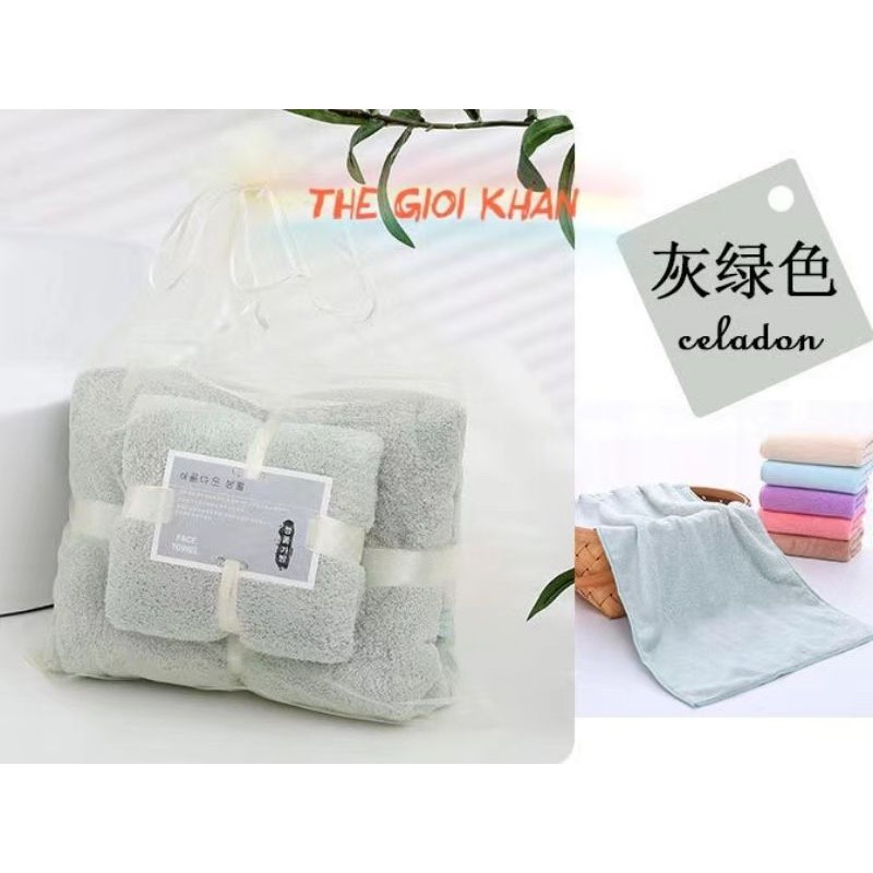 Combo 2 khăn tắm và khăn mặt mềm mịn [SIÊU THẤM NƯỚC] Set khăn tắm nhung san hô làm quà tặng