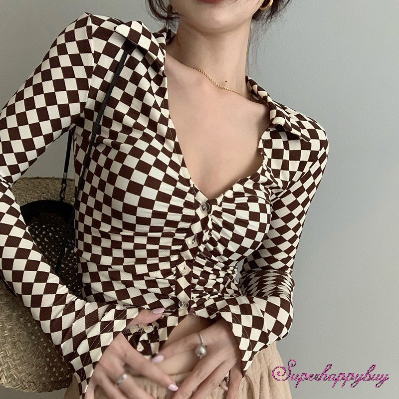 Áo Sơ Mi Nữ Tay Dài Cổ Chữ V Thời Trang