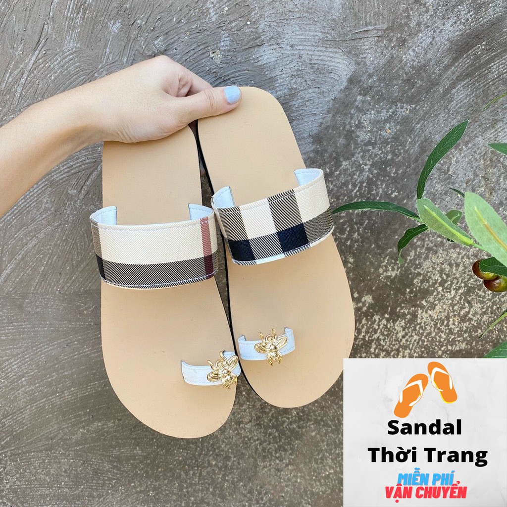 Dép sandal nữ xỏ ngón đế cứng kem, sandalthoitrang full size 30-44