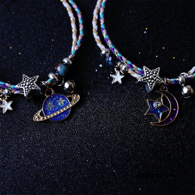 ✨✨Bộ 2 chiếc vòng tay tình bạn bện dây mặt phi hành gia điều chỉnh được thân thiện với môi trường dành cho các cặp đôi