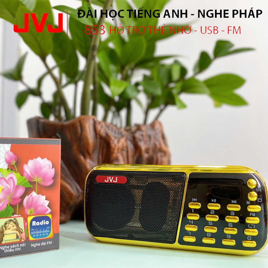 Loa đài JVJ J-853 3 pin siêu khỏe,đài FM,hỗ trợ thẻ nhớ, USB, học tiếng anh,nghe pháp