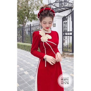 Bigsize Áo dài hoa kèm váy xếp li AD12