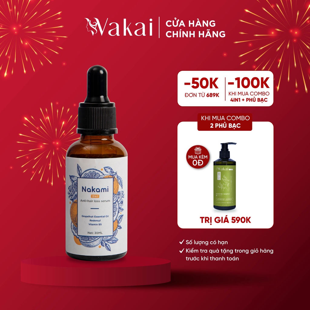 Serum gúp kích mọc tóc Nakami Redensyl 3% ngăn rụng tóc , serum dưỡng tóc, làm sạch gàu da đầu, thơm tóc thảo dược 30ml.