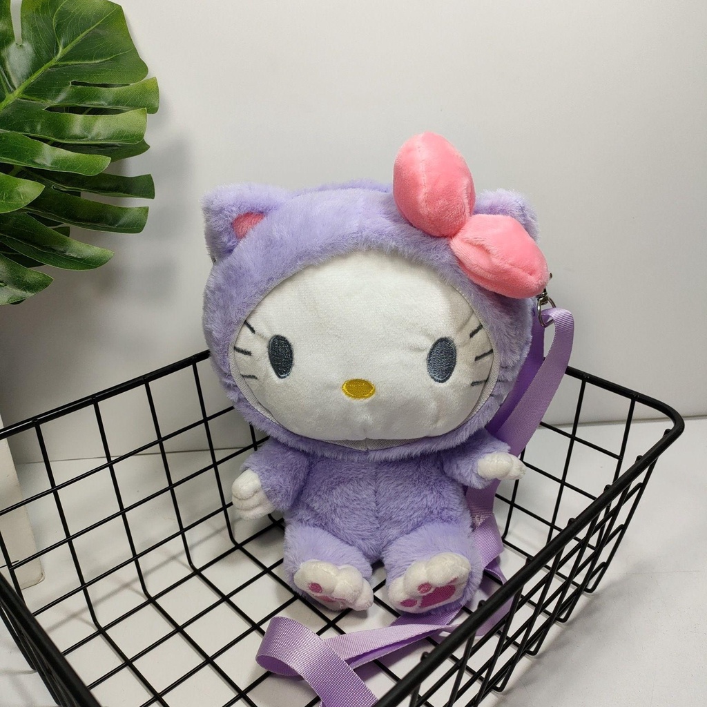 LILYES Túi Đeo Vai Đựng Mỹ Phẩm / Tiền Xu Bằng Lông Nhung Mềm Mại Hình Mèo Hello Kitty Thời