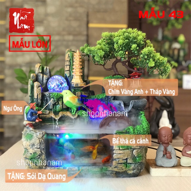 Thác nước phong thuỷ tiểu cảnh non bộ bể cá phong thủy để bàn mini có phun sương